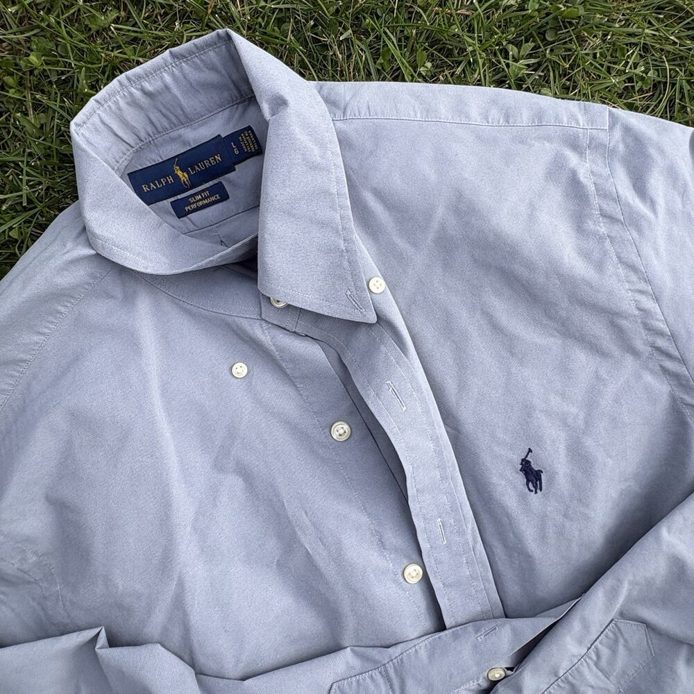 Ralph Lauren Classic Fit Button Down Long Sleeve Shirt Blue Grey L